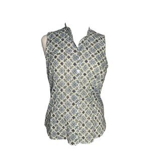 Charter Club Sleeveless Flower Print Button-Down Blouse 8- NWT